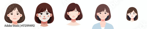 Vector Avatar of a woman's face with brown bob hair, white skin, gentle smiling expression