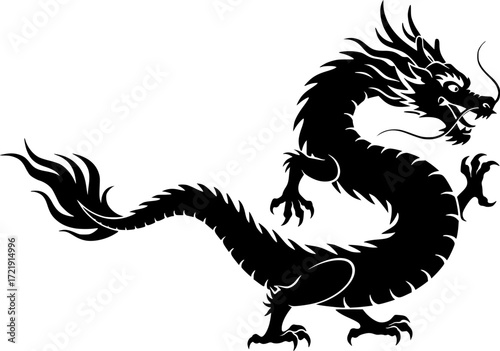 Chinese dragon icon vector silhouette illustration isolated on white background
