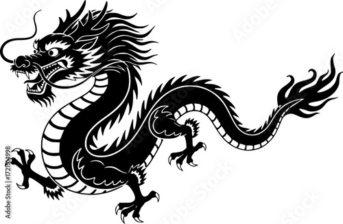 Chinese dragon icon vector silhouette illustration isolated on white background
