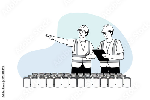 Teamwork and guidance inspecting products or samples on a production line showing careful observation and direction