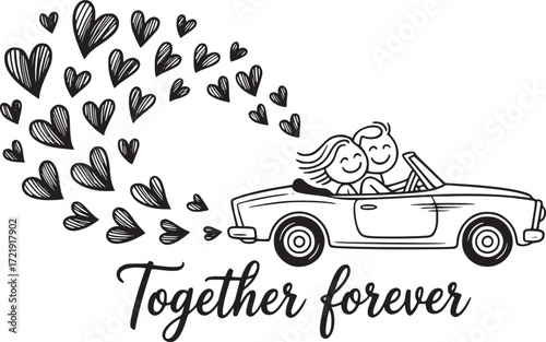 Forever Bound: A charming hand-drawn illustration captures the romantic essence of a couple, embarking on a lifelong journey of love together.