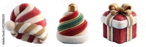 Festive Christmas Decorations on Transparent Background