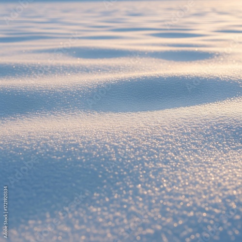 Blue Toned Snow Covered Ground with Golden Sunset Highlights Sparkling at Sunset