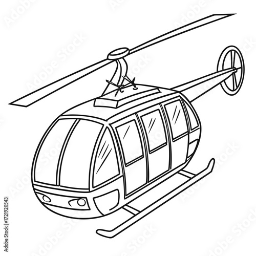 Illustration of a helicopter, showcasing aviation and air travel, the design emphasizes the rotor and fuselage, representing flight and transportation