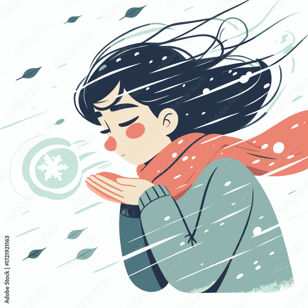 Wind blowing snow in winter