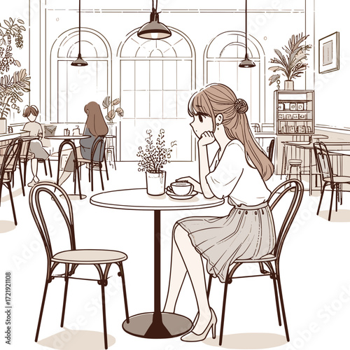Woman sitting alone in cafe