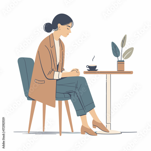 Woman sitting alone in cafe