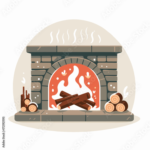 Fireplace with logs vector