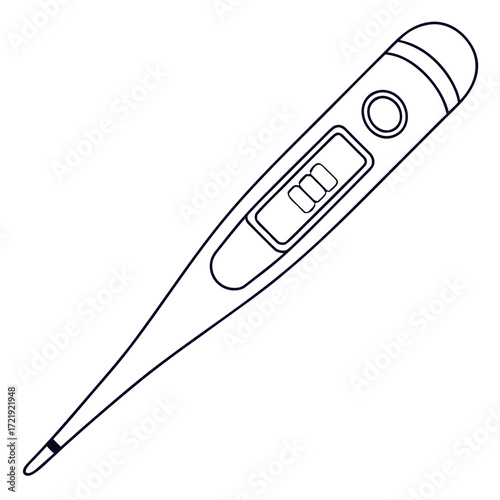 Vector art of digital thermometer, a crucial device for measuring body temperature and detecting fever, essential for medical diagnosis and healthcare, promoting health awareness