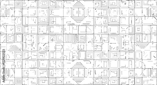 Complex abstract network of precise lines and symmetrical shapes, creating a modern, high-tech, and futuristic visual texture ideal for digital backdrops or conceptual art