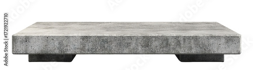 Flat concrete pedestal mockup with smooth top, isolated on transparent cutout background