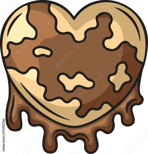 Heartshaped cookie with dripping chocolate frosting