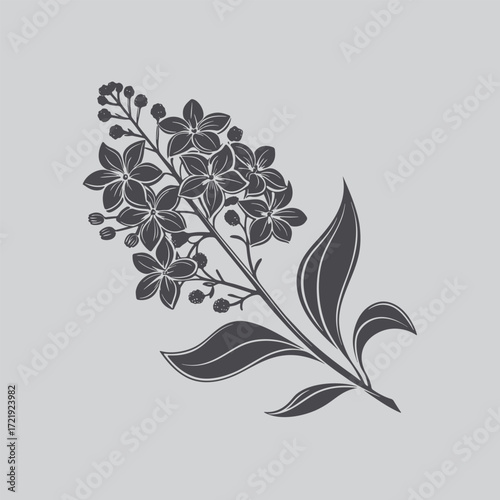 Lilac Elegant Blooming Branch Silhouette