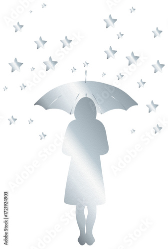 Silver Woman with Umbrella under Stars