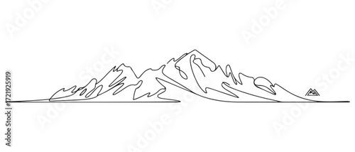 One continuous line drawing of mountain range landscape, Mountains. one line Icon drawing with white background