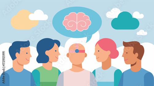 A group of individuals with different types of brain tumors sitting together in a support group. They offer each other encouragement and advice as they navigate the complexities of. Vector