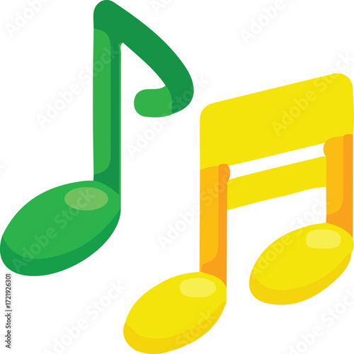 Two music notes one green and one yellow