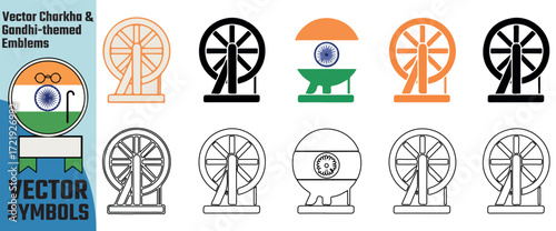 Collection of ashoka chakra symbols and indian flag elements in various styles and colors for nationalistic and patriotic graphic design purposes