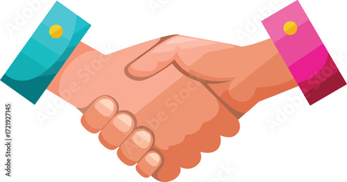 Two hands shaking one in a teal cuff the other in pink