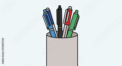 Essential writing tools neatly organized in a simple pen holder, illustrating efficient office supplies for a productive workspace
