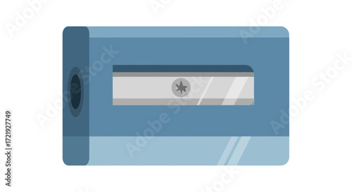 Vector illustration of a classic blue plastic pencil sharpener, an essential stationery tool for school and office supplies isolated on white