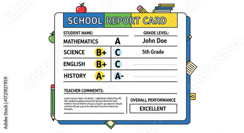 Educational Achievement Report Card Displaying Grades and Teacher Comments for Student John Doe