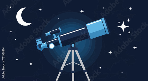 Stargazing with a powerful telescope on a tripod, exploring the cosmos and the night sky for astronomical discovery and scientific exploration