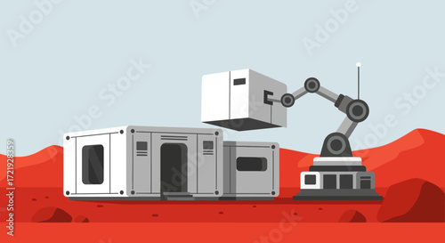 Future Home Construction Concept on Mars with Robotic Assembly