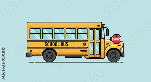 Bright yellow school bus illustration, a symbolic representation of education and daily student commute, ready for the academic journey, isolated on a clean background