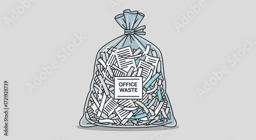 Office Waste Bag Illustrating the Concept of Paper Overload and Environmental Consciousness