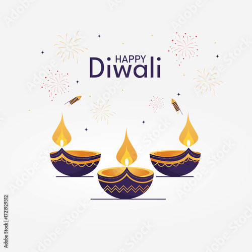 Happy Diwali Indian festival of lights banner, poster or social media post design Vector Illustration.