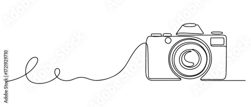 Camera one continuous line drawing vector illustration, One continuous editable line drawing of a professional camera. one line Icon drawing with white background