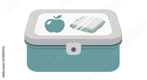 Illustration of a lunchbox filled with a sandwich and an apple