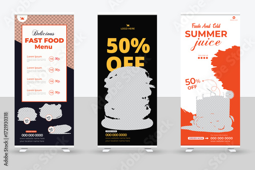 Healthy fast food menu restaurant roll up banner design