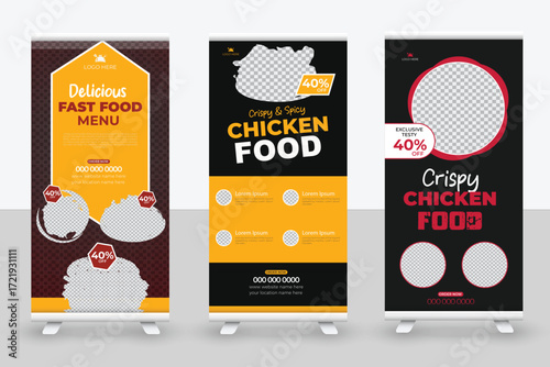 Food restaurant delicious roll up standee banner design template