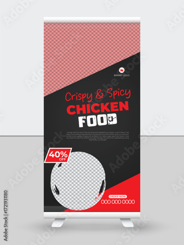 Testy chicken grill food roll up banner design template