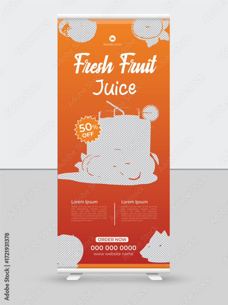 Naklejka premium Fruit and juice roll up banner design template