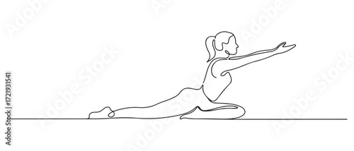 Women doing yoga one line drawing. Aerobic sport girl exercise for modern healthy lifestyle. one line Icon drawing with white background