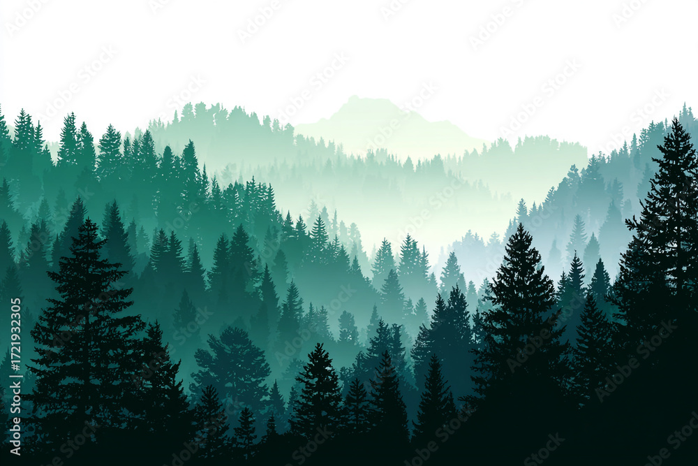 Fototapeta premium Misty mountain forest scenic view evergreen trees nature landscape