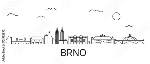 Brno Line Art skyline banner. Brno, Czech Republic. with white background