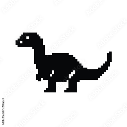 Pixel art dinosaur isolated on white background, tyrannosaurus silhouette, velociraptor silhouette, T. rex silhouette, brachiosaurus silhouette,