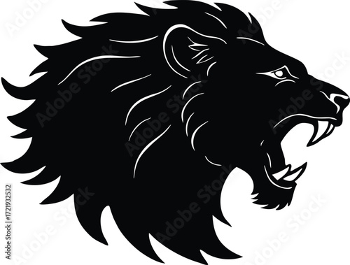  lion roaring vector, wild animal silhouette illustration  