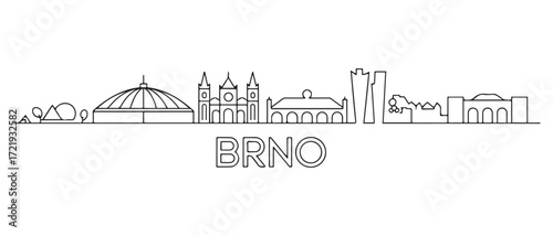 Brno Line Art skyline banner. Brno, Czech Republic. with white background