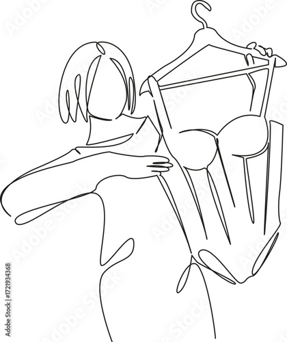 One continuous single drawing line art flat doodle bra, female, store, clothing, fashion, girl, retail, buy, sexy, lace. Isolated image hand draw contour on a white background, hand drawn, not AI