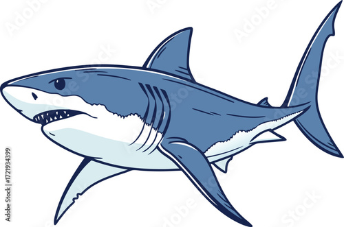 Realistic Shark Illustration. Fierce Shark Ocean Artwork. Colorful Shark Marine Illustration. Detailed Shark Creative Drawing. Great White Shark Illustration. Swimming Shark Clipart Design