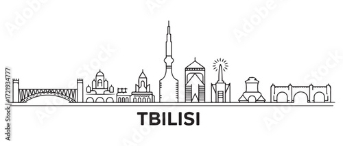Tbilisi Line Art skyline banner. Tbilisi, Georgia. with white background