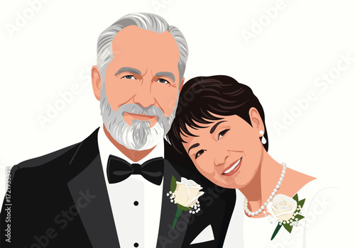 Elegant vector illustration of a happy senior couple celebrating their enduring love and marriage