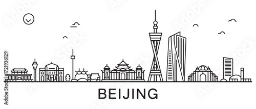 Beijing city Line Art skyline banner. Beijing city, Netherlands. with white background