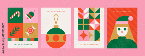 Modern Christmas greeting card set in flat style