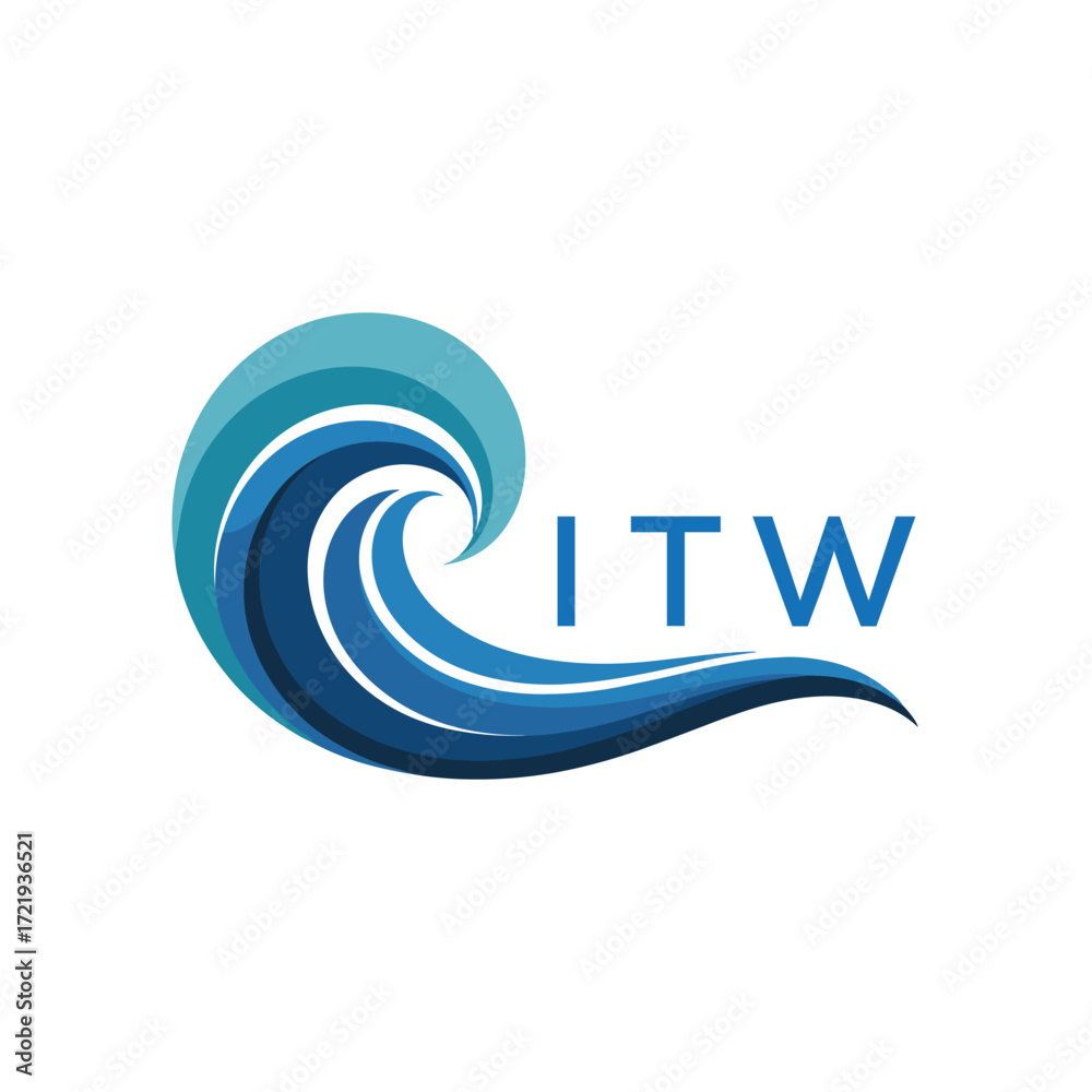 Obraz premium ITW Creative Ocean Wave Symbol with Text, ITW Later Logo, Blue Wave Icon with Company Name, 